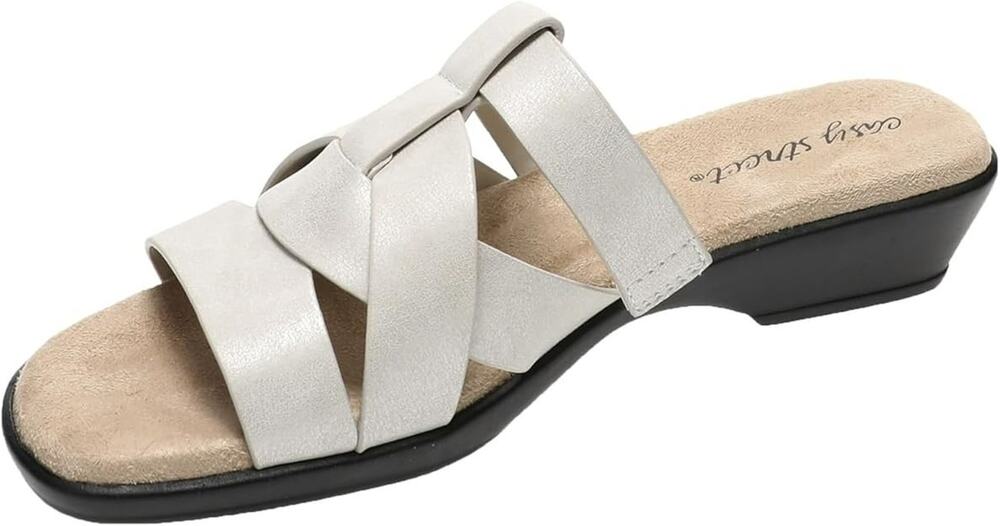 New In Box Easy Street Women's Lakeport Slip-on Slide Sandals Silver Sz 5.5M NIB